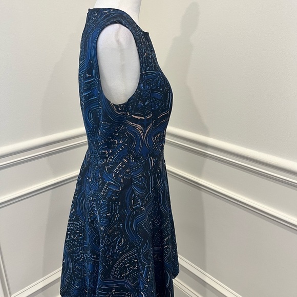 Nanette Lepore Women's Dress Sz 6 Blue Black Sleeveless Lined Fit & Flare Silk - Picture 4 of 10